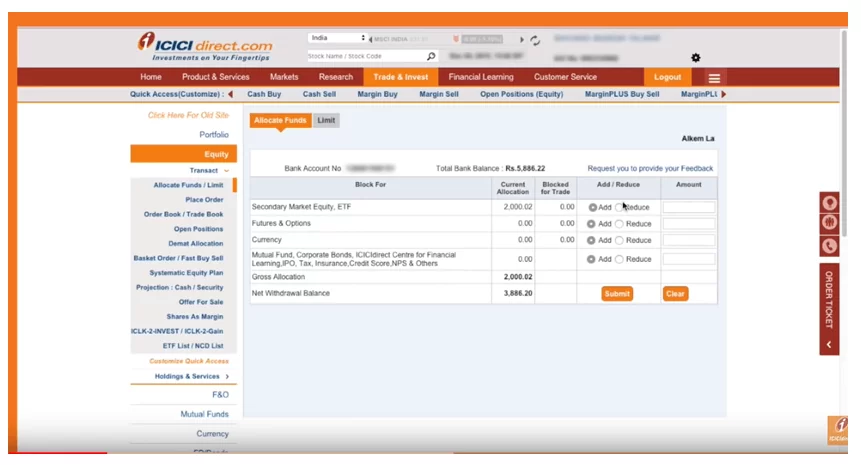 Allocate funds for Trading